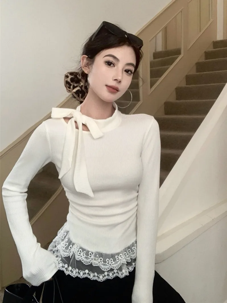French Sle Knot Lace Long Sve Women's Base irt White f High Collar T-irt for Autumn Winter Layering
French Sle Knot Lace Long Sve Women's Base irt White f High Collar T-irt for Autumn Winter Layering