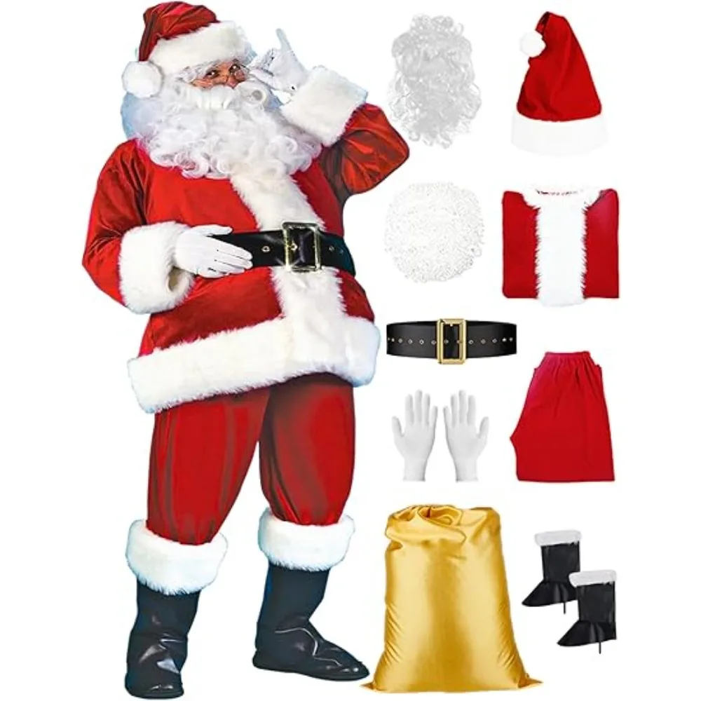 Santa Claus Costume for Men 9 PCS Deluxe Santa Suit with Hat, Christmas Party Costume for Men Adult Santa Outfit
Santa Claus Costume for Men 9 PCS Deluxe Santa Suit with Hat, Christmas Party Costume for Men Adult Santa Outfit