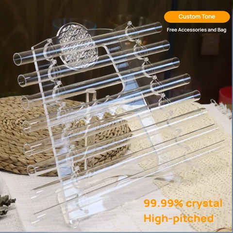 Low Price Clear Quartz Crystal Singing Harp with Flower Crystal Music Singing Harp with Carrying Case and Free Mallet