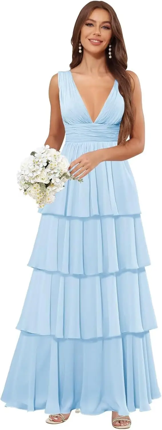 Light Blue Bridesmaid Dress Deep V Neck Pleated Ruched Floor Length Wedding Party Gown Evening Dresses Prom Dresses Luxury Dress 
Light Blue Bridesmaid Dress Deep V Neck Pleated Ruched Floor Length Wedding Party Gown Evening Dresses Prom Dresses Luxury Dress