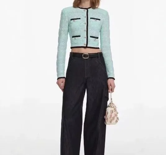 Women's Mint Green Set Single Breasted Contrasting Color Round Neck Knitted Cardigan + Mini Skirt 2026 Early Autumn
Women's Mint Green Set Single Breasted Contrasting Color Round Neck Knitted Cardigan + Mini Skirt 2026 Early Autumn
