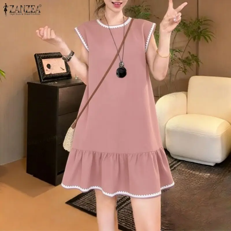 ZANZEA Women's Elegant Sweet Ruffled Hem Dress Lace Patchwork O-Neck Sleeveless Knee-Length Dresses Casual Loose Robes Femme
ZANZEA Women's Elegant Sweet Ruffled Hem Dress Lace Patchwork O-Neck Sleeveless Knee-Length Dresses Casual Loose Robes Femme