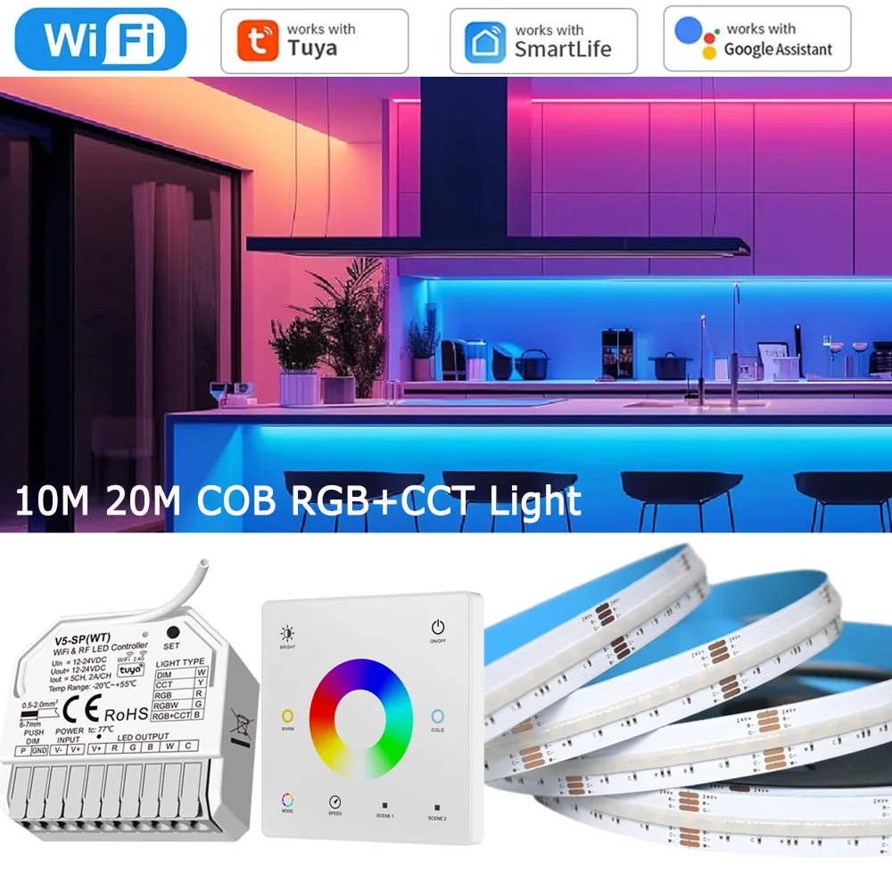 10M 20M Tuya WiFi COB RGB+CCT LED Strip RF Touch Remote 24V Dimmable Color Changing Bed Room Light fr Alexa Google Assistant APP
10M 20M Tuya WiFi COB RGB+CCT LED Strip RF Touch Remote 24V Dimmable Color Changing Bed Room Light fr Alexa Google Assistant APP