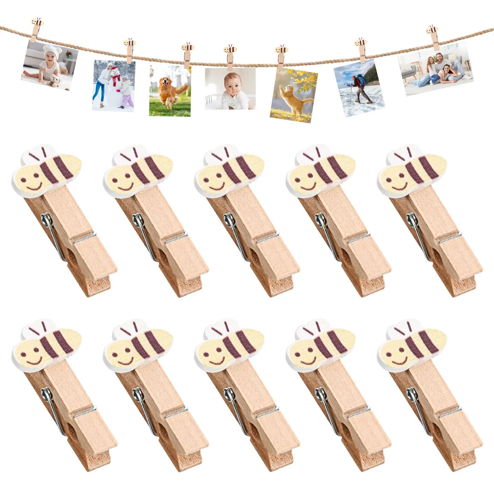 10PCS Wood Clip Photo Holder With Twine Cartoon Bee Wooden Clips Photo Pegs Mini Clothespin Snack Photo Clips For Display Photos
10PCS Wood Clip Photo Holder With Twine Cartoon Bee Wooden Clips Photo Pegs Mini Clothespin Snack Photo Clips For Display Photos