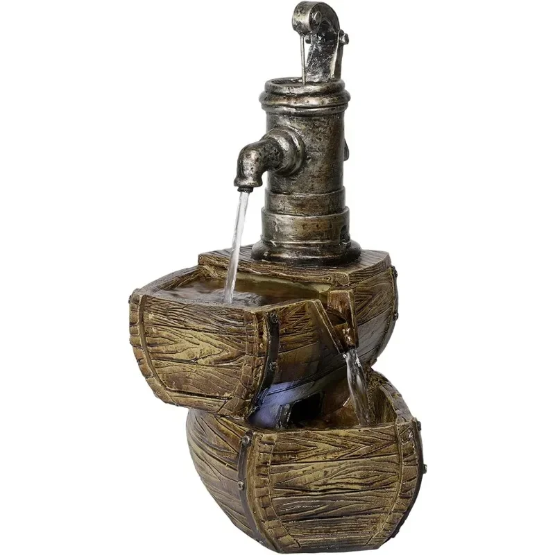 Indoor Tabletop 2-Tiered Vintage Water Pump Retro Barrel Fountain with LED Lights, 14", Gray
Indoor Tabletop 2-Tiered Vintage Water Pump Retro Barrel Fountain with LED Lights, 14", Gray