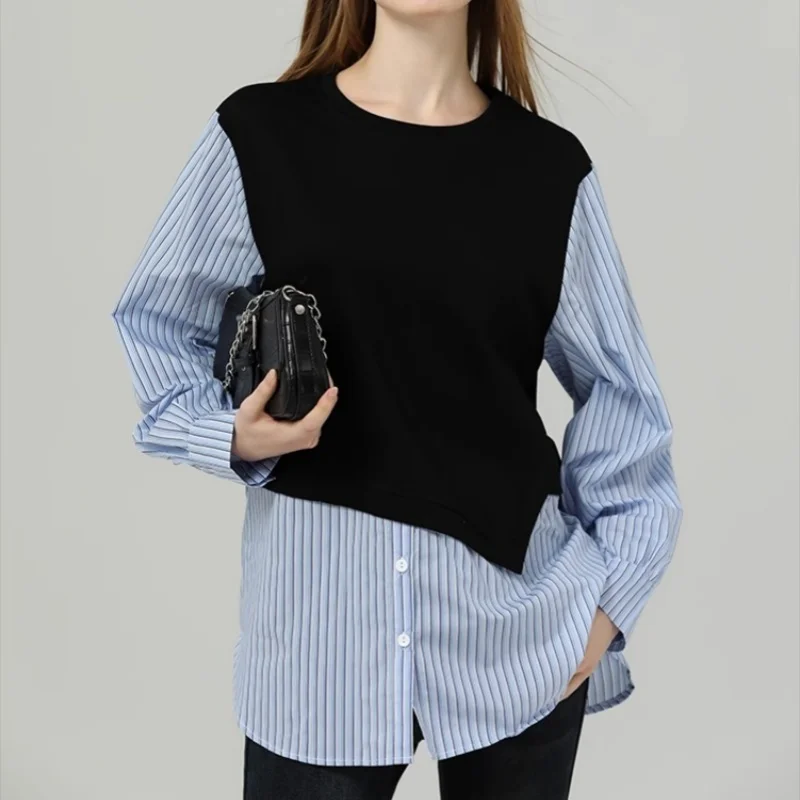 America Unique Splicing Blue Striped Shirt Vest Women Casual Loose Streetwear Asymmetric Jackets O-neck Pullover Black Gray Tops
America Unique Splicing Blue Striped Shirt Vest Women Casual Loose Streetwear Asymmetric Jackets O-neck Pullover Black Gray Tops