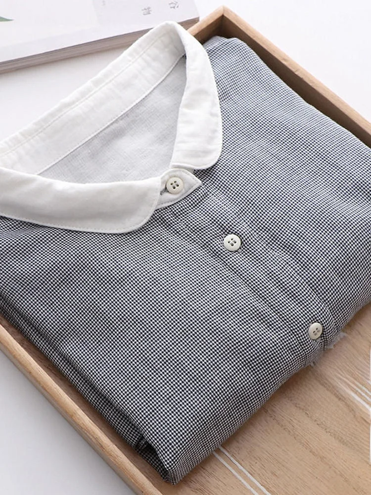 Japanese Sle Artistic Fre Doll Collar Plaid Double Layer Cotton irt Women Spring Anti Aging Long Sve Commute Base irt
Japanese Sle Artistic Fre Doll Collar Plaid Double Layer Cotton irt Women Spring Anti Aging Long Sve Commute Base irt