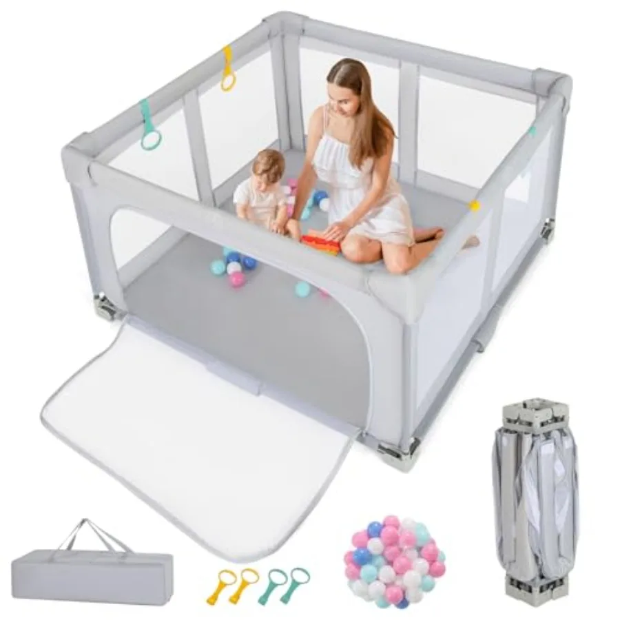 Portable foldable baby playpen for indoor outdoor use, polypropylene mesh material, blue color, includes 50 ocean balls and saf
Portable foldable baby playpen for indoor outdoor use, polypropylene mesh material, blue color, includes 50 ocean balls and saf