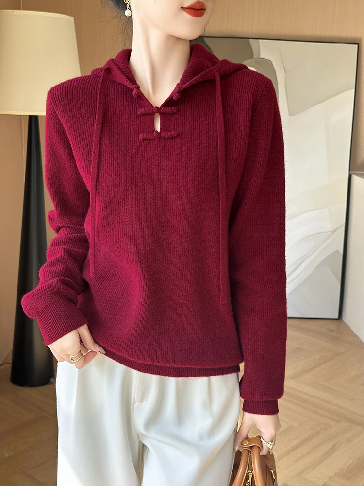 Новый шикарный пуловер с капюшоном и пуговицами в китайском стиле, осень-зима, женский свитер из 100% мериносовой шерсти, повседневный вязаный топ на шнурке
Новый шикарный пуловер с капюшоном и пуговицами в китайском стиле, осень-зима, женский свитер из 100% мериносовой шерсти, повседневный вязаный топ на шнурке