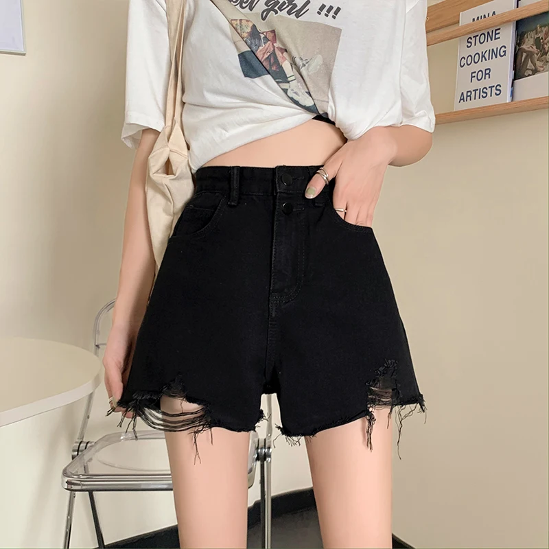 Женские летние джинсовые шорты с высокой талией, рваные, черные, больших размеров, с широкими штанинами, тонкие, А-силуэт, модные, из смесового хлопка
Женские летние джинсовые шорты с высокой талией, рваные, черные, больших размеров, с широкими штанинами, тонкие, А-силуэт, модные, из смесового хлопка