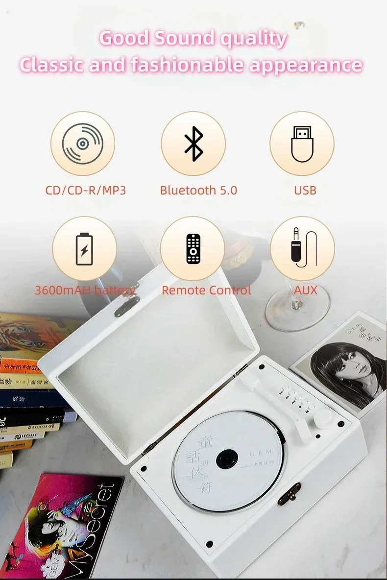 Retro Suitcase, Remote with Speaker, Dual Stereo Speakers control ,large capacity battery Desktop Bluetooth 5.1 CD Player
Retro Suitcase, Remote with Speaker, Dual Stereo Speakers control ,large capacity battery Desktop Bluetooth 5.1 CD Player