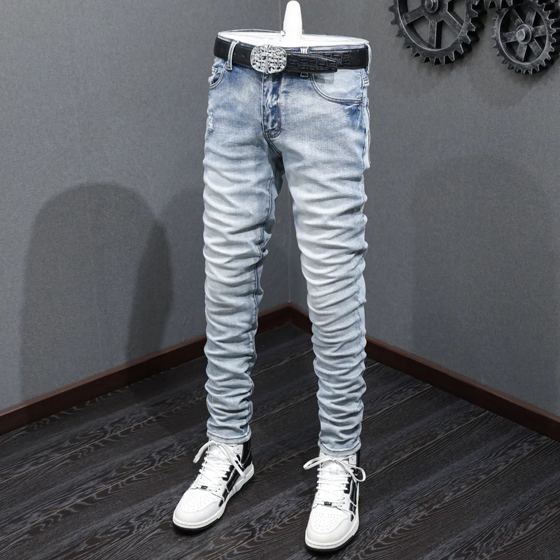 Y2k Designer Fashion New Men's Jeans, Washed Nostalgic Perforated Patch Light Blue Jeans, High Street Trendy Hip Hop Brand, High
Y2k Designer Fashion New Men's Jeans, Washed Nostalgic Perforated Patch Light Blue Jeans, High Street Trendy Hip Hop Brand, High