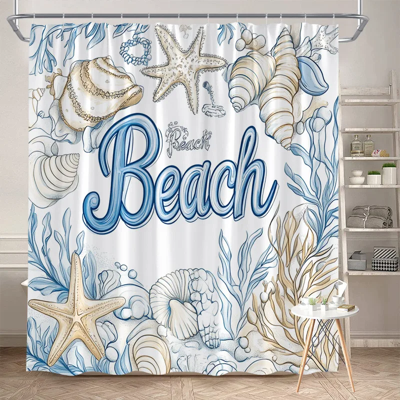 1pc Whimsical Beach Shower Curtain - Blue Cursive Text, Seashells, Starfish & Coral, 70x70In Polyester, Machine Washable
1pc Whimsical Beach Shower Curtain - Blue Cursive Text, Seashells, Starfish & Coral, 70x70In Polyester, Machine Washable