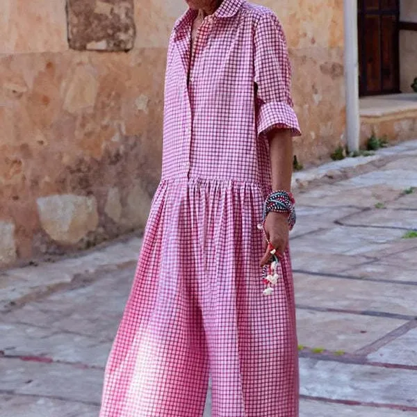 Jumpsuits Women One Piece Print Plaid Turn Down Collar Half Sleeve Loose Casual Overalls Wide Leg Long Pants Rompers Summer
Jumpsuits Women One Piece Print Plaid Turn Down Collar Half Sleeve Loose Casual Overalls Wide Leg Long Pants Rompers Summer