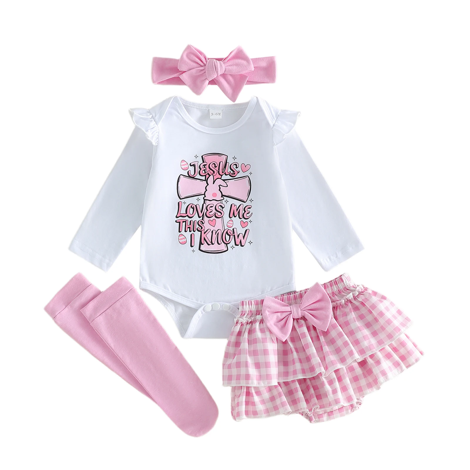 Baby Girls Easter Shorts Outfits Letter Cross Print Romper Tiered PP Shorts Headband Leg Warmers Sets
Baby Girls Easter Shorts Outfits Letter Cross Print Romper Tiered PP Shorts Headband Leg Warmers Sets