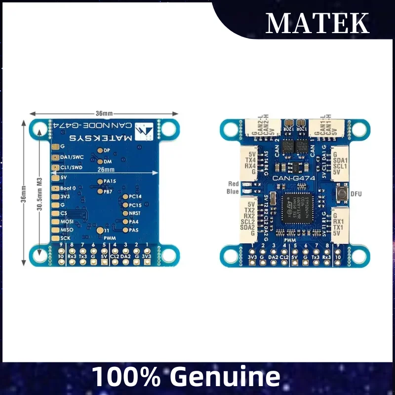 Плата контроллера полета MATEK CAN-G474 с микроконтроллером STM32G474 и CAN-трансивером 5 Мбит/с для гоночных систем FPV Drone
Плата контроллера полета MATEK CAN-G474 с микроконтроллером STM32G474 и CAN-трансивером 5 Мбит/с для гоночных систем FPV Drone