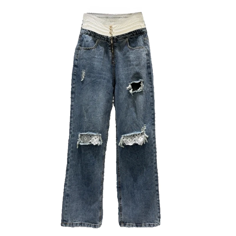 2024 Summer New Hot Girl Socialite Lace Stitching High Waist Ripped Straight Jeans for Women Patchwork Pants
2024 Summer New Hot Girl Socialite Lace Stitching High Waist Ripped Straight Jeans for Women Patchwork Pants