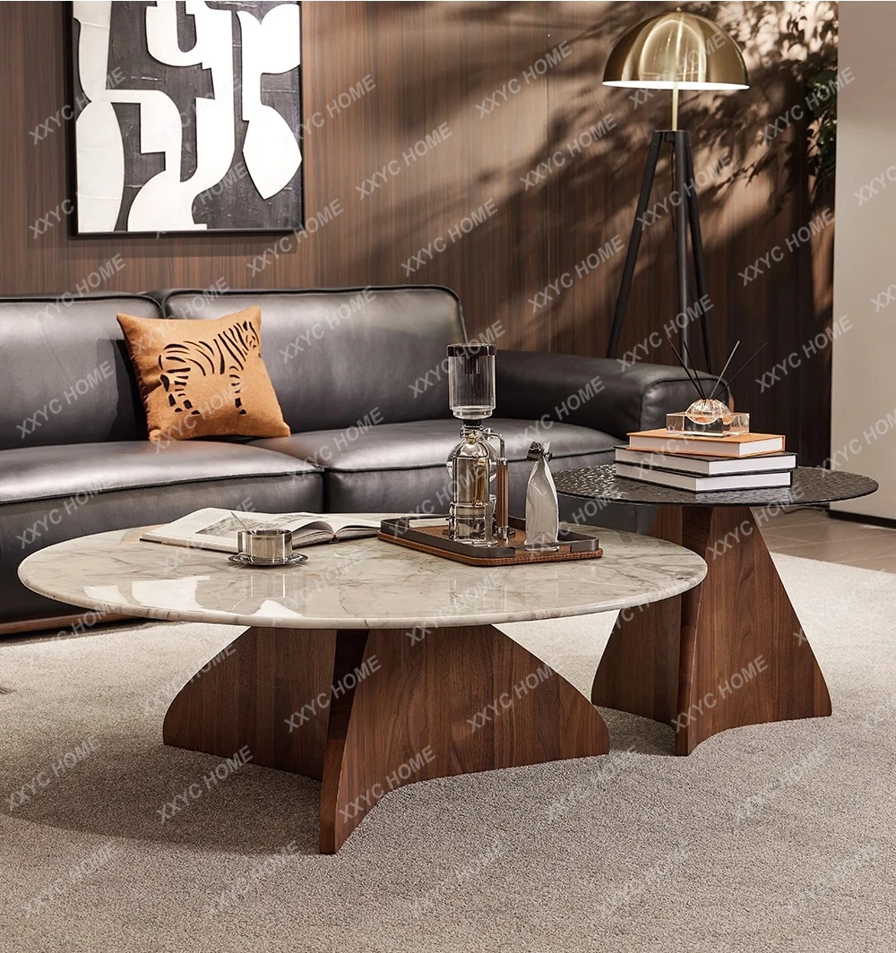 Black walnut solid wood minimalist living room marble high and low size round table
Black walnut solid wood minimalist living room marble high and low size round table