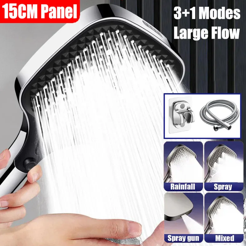 New 15CM Large Panel 4-Modes High Pressure Shower Head Water Saving Shower Heads Water Massage Sprayer Home Bathroom Accessories
New 15CM Large Panel 4-Modes High Pressure Shower Head Water Saving Shower Heads Water Massage Sprayer Home Bathroom Accessories