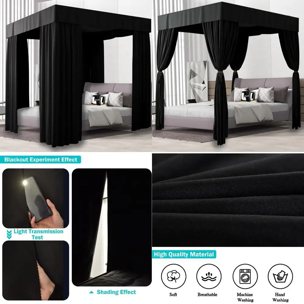Black King Size Canopy Bed Curtains with Full Blackout for Adults and Girls' Rooms
Black King Size Canopy Bed Curtains with Full Blackout for Adults and Girls' Rooms