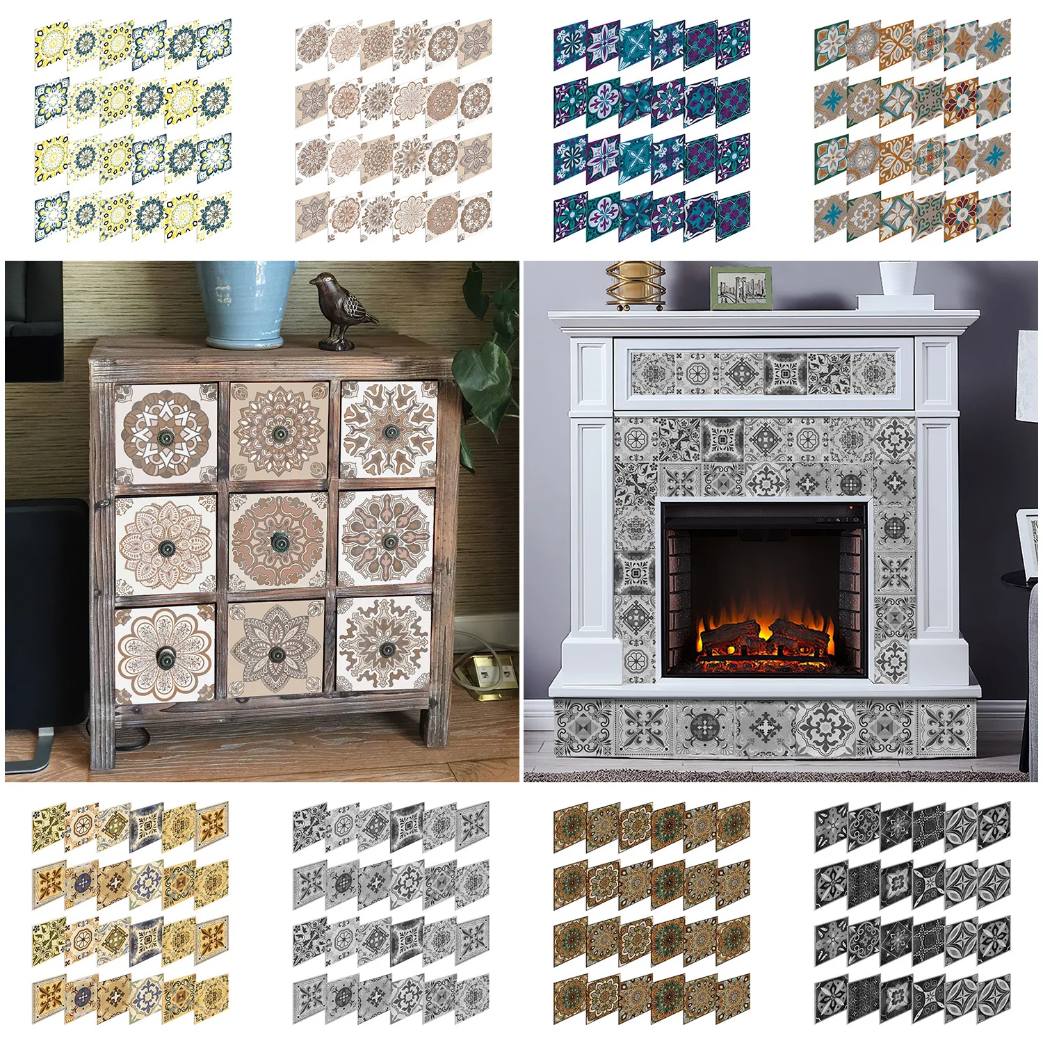 Colorful Mandala Tile Stickers 24pcs, Peel and Stick, Waterproof, for Kitchen Backsplash Bathroom Floor Home Art Decor
Colorful Mandala Tile Stickers 24pcs, Peel and Stick, Waterproof, for Kitchen Backsplash Bathroom Floor Home Art Decor