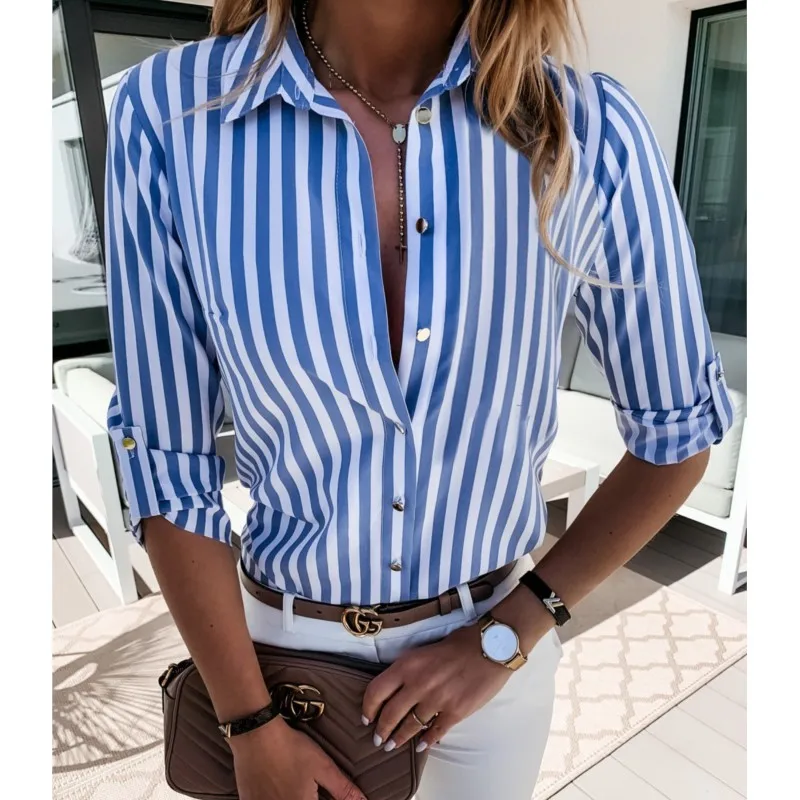 2024 Autumn New Fashionable and Comfortable Shirt with Sleeves, Button Stripe Printed Spliced Women's Shirts, Women's Wear
2024 Autumn New Fashionable and Comfortable Shirt with Sleeves, Button Stripe Printed Spliced Women's Shirts, Women's Wear