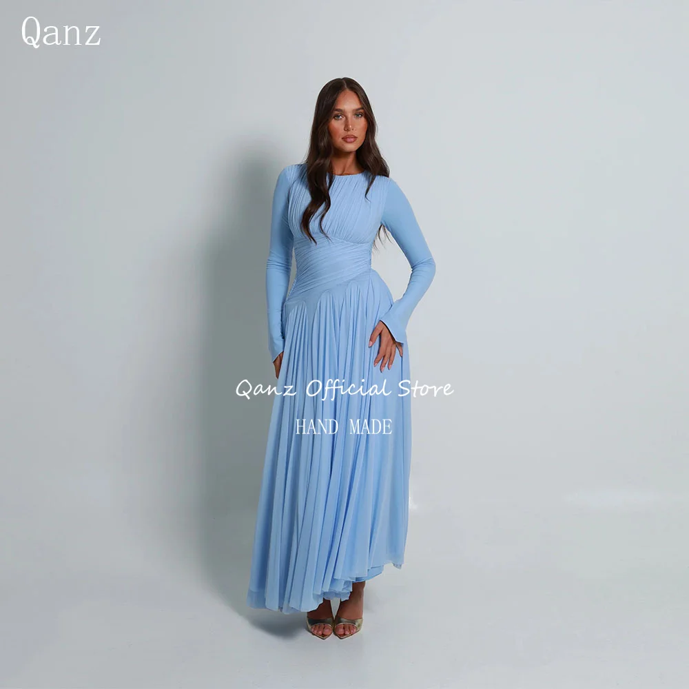Qanz Elegant Chiffon Evening Dresses Women O Neck Long Sleeves Wedding Guest Dress A Line Pleat Robe De Soirée Customized
Qanz Elegant Chiffon Evening Dresses Women O Neck Long Sleeves Wedding Guest Dress A Line Pleat Robe De Soirée Customized