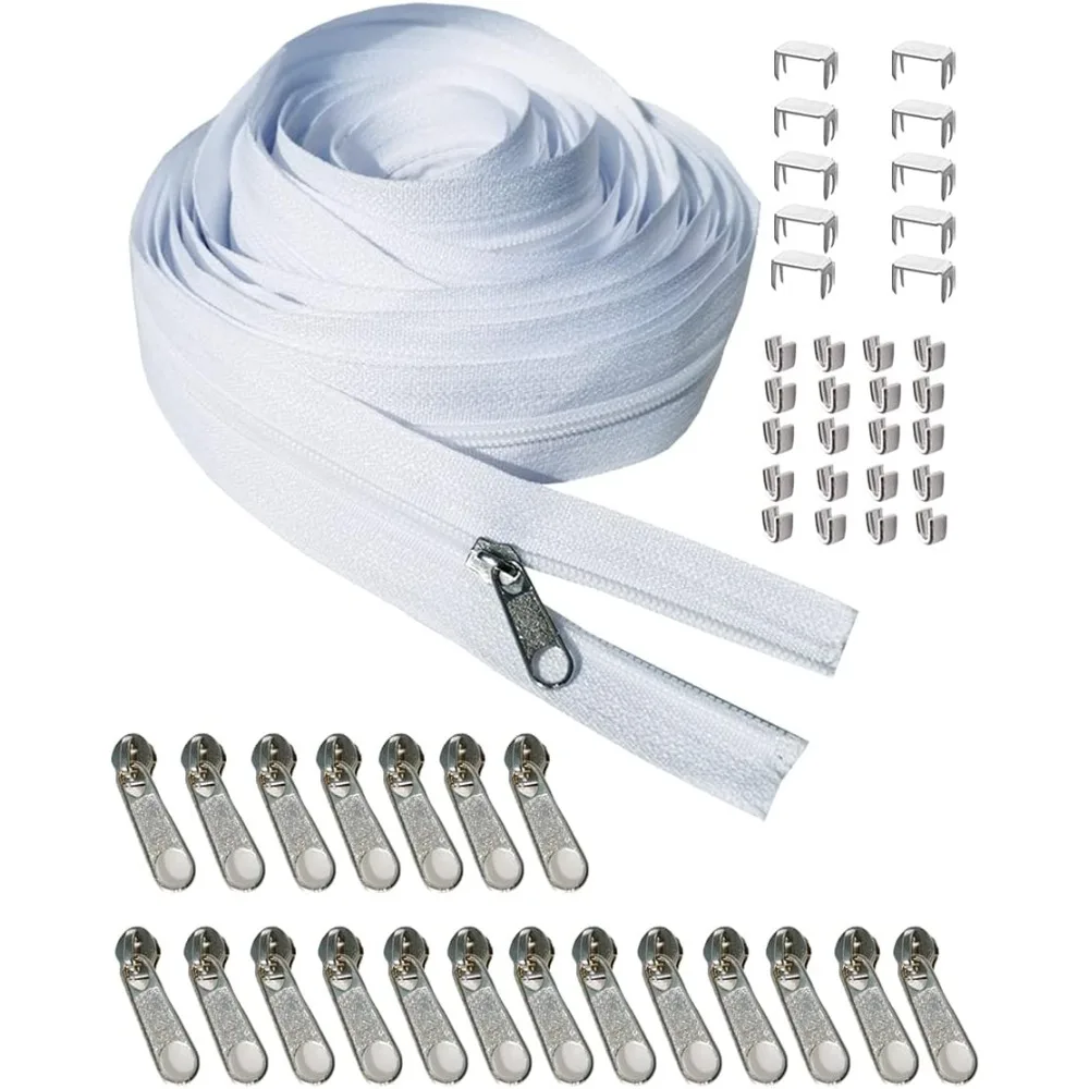Zipper by The #3 White Sewing 10 Yard Long Zippers in Continuous,Nylon Coil with 20pcs Zipper Sliders/Pull and 30pcs Stops for Upholstery Sewing
Zipper by The #3 White Sewing 10 Yard Long Zippers in Continuous,Nylon Coil with 20pcs Zipper Sliders/Pull and 30pcs Stops for Upholstery Sewing
