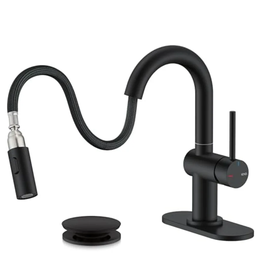 Pull Down Bathroom Faucet with Sprayer Matte Black Single Handle Sink Faucet for Vanity Bar Includes Pop Up Drain Deck Plate KE
Pull Down Bathroom Faucet with Sprayer Matte Black Single Handle Sink Faucet for Vanity Bar Includes Pop Up Drain Deck Plate KE