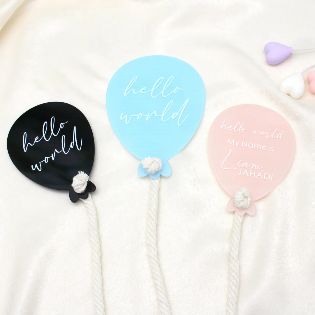 Personalised Acrylic Balloon, Acrylic Disc, Plaque, Baby Announcement, Name Announcement, Welcome to the World
Personalised Acrylic Balloon, Acrylic Disc, Plaque, Baby Announcement, Name Announcement, Welcome to the World