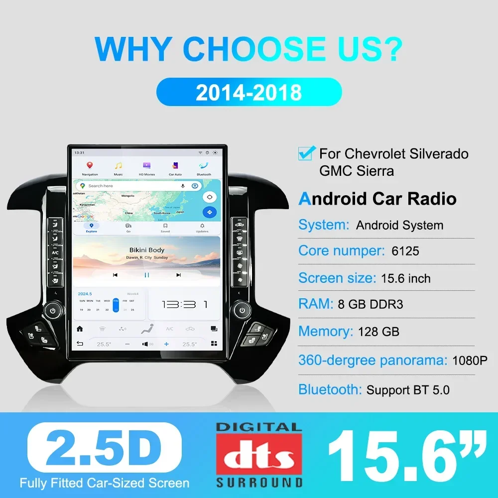 Navihua 15,6-дюймовый вертикальный экран Android 13, автомобильный радиоприемник, GPS-навигация, мультимедийный плеер для Chevrolet Silverado GMC Sierra 2014-2018
Navihua 15,6-дюймовый вертикальный экран Android 13, автомобильный радиоприемник, GPS-навигация, мультимедийный плеер для Chevrolet Silverado GMC Sierra 2014-2018