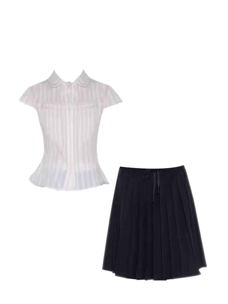 Parkyeon College Style Pink Striped Short Sleeve Shirt And Pleated Slimming Skirt Set Summer Fashion Women's Two-Piece Suit
Parkyeon College Style Pink Striped Short Sleeve Shirt And Pleated Slimming Skirt Set Summer Fashion Women's Two-Piece Suit