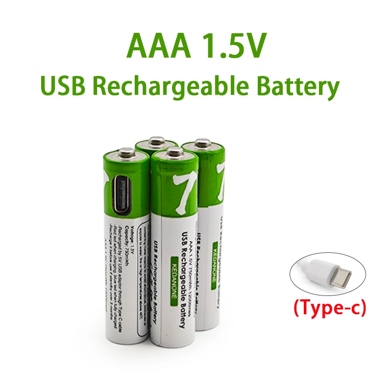 1.5V AAA 750mWh USB Rechargeable Lithium Ion Battery,For Remote Control Mouse Electric Toy Replacement 1.5V Battery+Type-C Cable
1.5V AAA 750mWh USB Rechargeable Lithium Ion Battery,For Remote Control Mouse Electric Toy Replacement 1.5V Battery+Type-C Cable