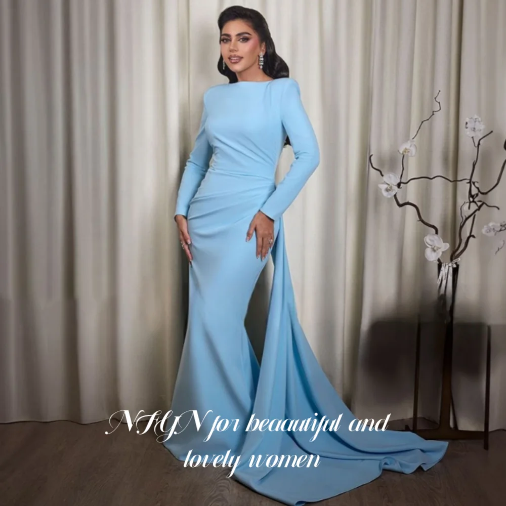 NFYN Blue Elegant Formal Gown O-Neck Long Sleeves Prom Dresses Satin Mermaid Trailing Evening Dresses robe de bal Customized
NFYN Blue Elegant Formal Gown O-Neck Long Sleeves Prom Dresses Satin Mermaid Trailing Evening Dresses robe de bal Customized