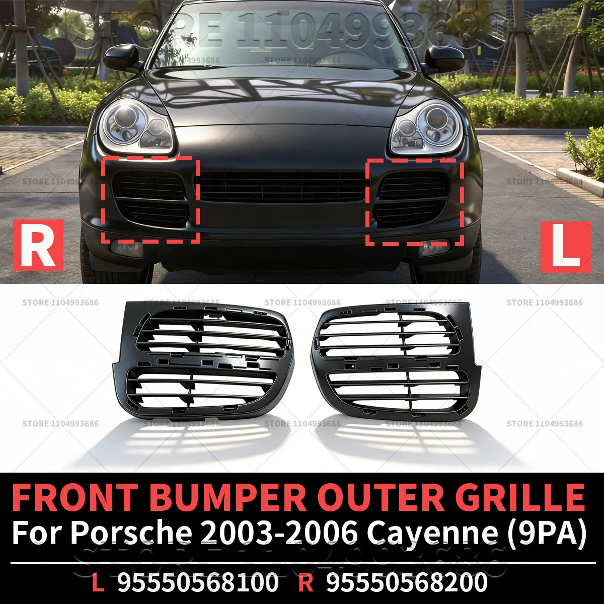 For Porsche 2003 2004 2005 2006 Cayenne Base S (9PA) FRONT BUMPER OUTER GRILLE Left And Right OEM 95550568100 95550568200
For Porsche 2003 2004 2005 2006 Cayenne Base S (9PA) FRONT BUMPER OUTER GRILLE Left And Right OEM 95550568100 95550568200