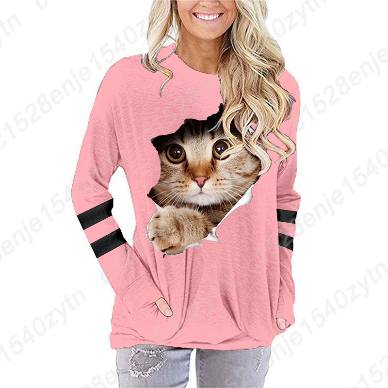 Cat Print Pocket Long Sleeve T-shirt Women Casual Loose Sweatshirt Round Neck Autumn And Winter Top Comfy Fashion Pullover S-XXL
Cat Print Pocket Long Sleeve T-shirt Women Casual Loose Sweatshirt Round Neck Autumn And Winter Top Comfy Fashion Pullover S-XXL