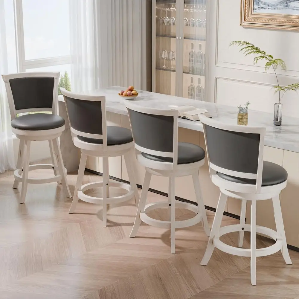 Stools Set of 4, Farmhouse 24 Counter Height Barstools with Leather Back, 360 Swivel Bar Chair with Solid Wood Legs amp Footres
Stools Set of 4, Farmhouse 24 Counter Height Barstools with Leather Back, 360 Swivel Bar Chair with Solid Wood Legs amp Footres
