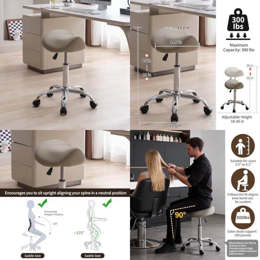 Saddle Stool, Swivel Saddle Stool with Wheels, Adjustable Rolling Stool 18"-26", Faux Leather Rolling Stool for Salon, Massage,
Saddle Stool, Swivel Saddle Stool with Wheels, Adjustable Rolling Stool 18"-26", Faux Leather Rolling Stool for Salon, Massage,