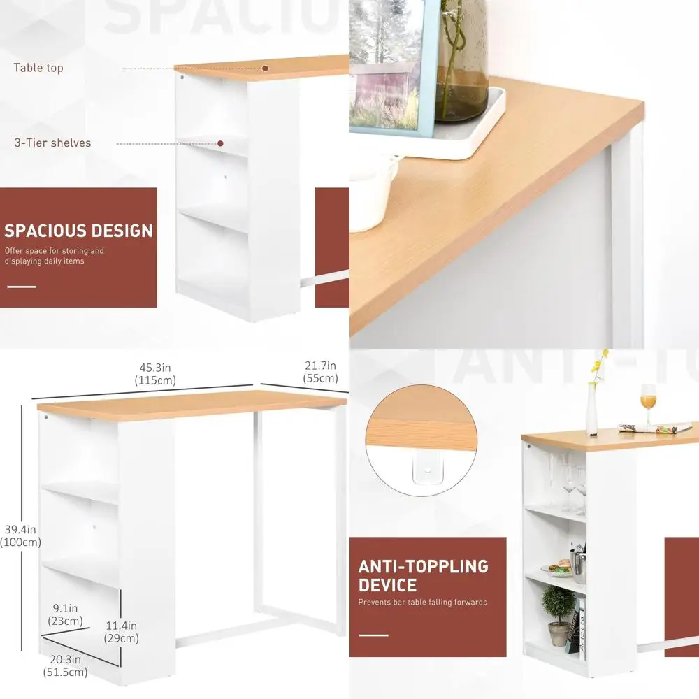 White Counter Height Dining Table with 3 Storage Shelves for Kitchen, Dining, Living Spaces
White Counter Height Dining Table with 3 Storage Shelves for Kitchen, Dining, Living Spaces