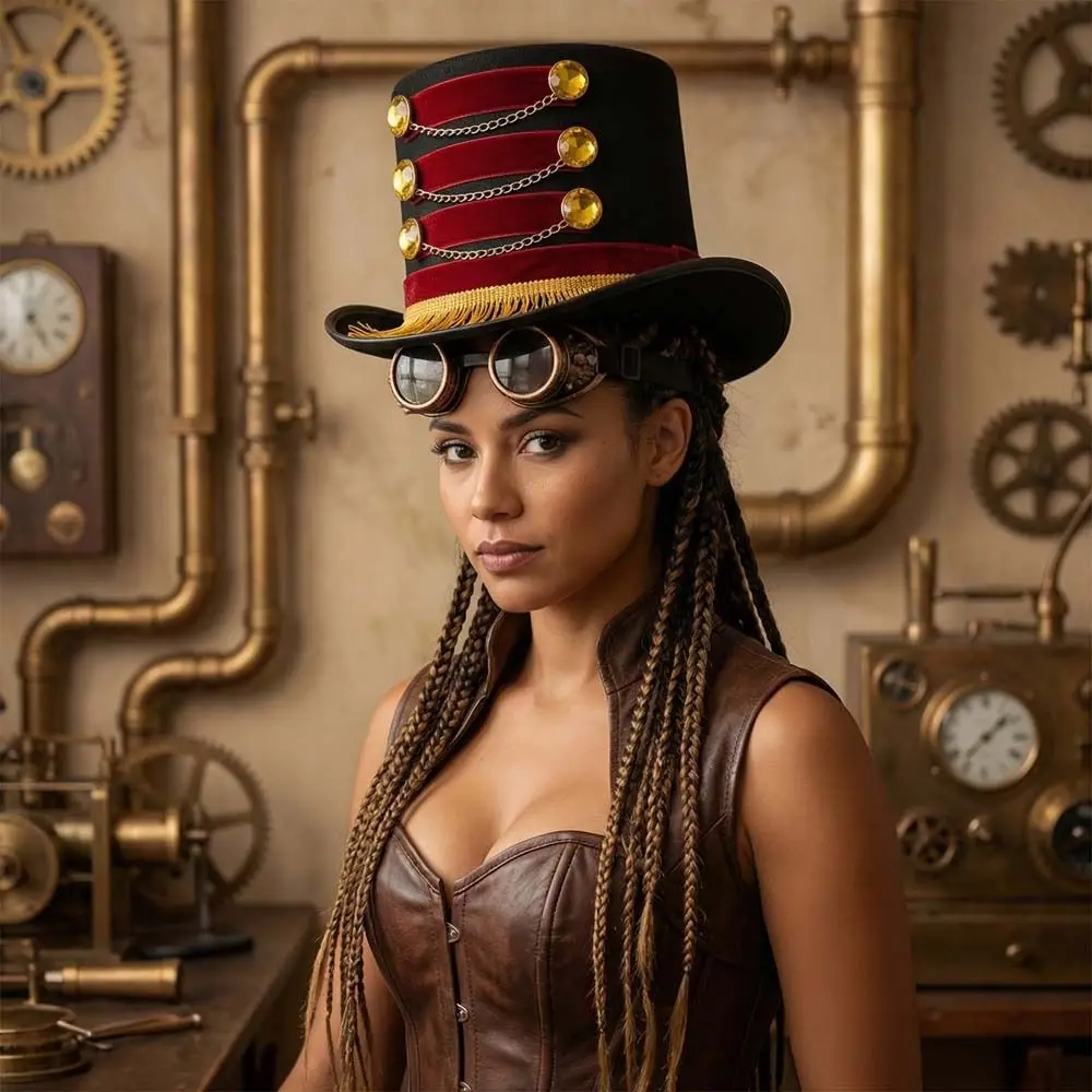 Tasseled Design Vintage Fascinator Hats Gold Fringe Gold Chains Black Circus Hat Red Black Color Vintage Style
Tasseled Design Vintage Fascinator Hats Gold Fringe Gold Chains Black Circus Hat Red Black Color Vintage Style