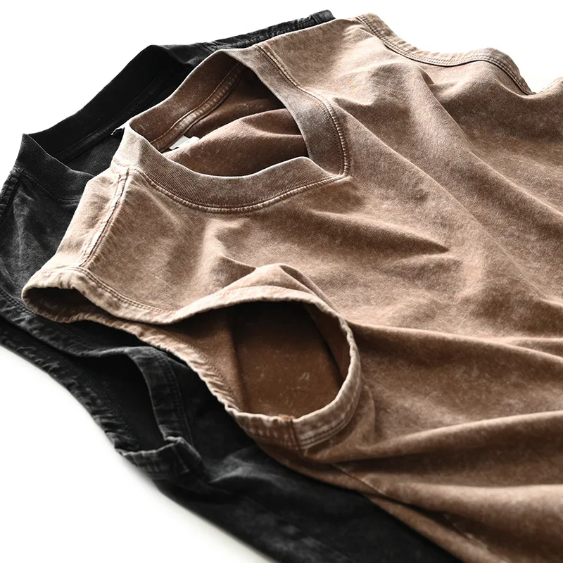 Round Neck Heavy Duty 230g Pure Cotton Men's Shoulder Vest Summer Trendy Brand Solid Colorwashing Distressed Sleeveless T-Shirt
Round Neck Heavy Duty 230g Pure Cotton Men's Shoulder Vest Summer Trendy Brand Solid Colorwashing Distressed Sleeveless T-Shirt