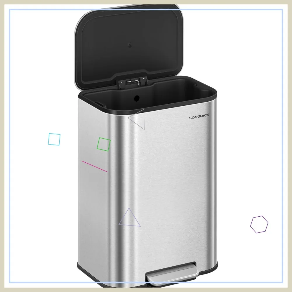 Мусорное ведро для кухни из нержавеющей стали на 13 галлонов с крышкой с плавным закрыванием, внутренним ведром, нескользящей педалью, цвет серебристый металлик
Мусорное ведро для кухни из нержавеющей стали на 13 галлонов с крышкой с плавным закрыванием, внутренним ведром, нескользящей педалью, цвет серебристый металлик