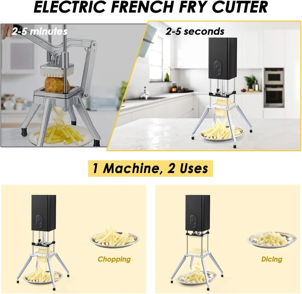Electric French Fry Cutter, Vertical Potato Slicer with 1/2 & 3/8 Inch Blades, Commercial & Household Use
Electric French Fry Cutter, Vertical Potato Slicer with 1/2 & 3/8 Inch Blades, Commercial & Household Use