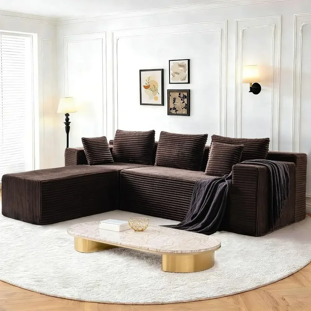 L-Shaped Deep Seated Cloud Couch with High Backrest, Corduroy Memory Foam, Brown Living Room Sectional Sofa, No Assembly Needed
L-Shaped Deep Seated Cloud Couch with High Backrest, Corduroy Memory Foam, Brown Living Room Sectional Sofa, No Assembly Needed