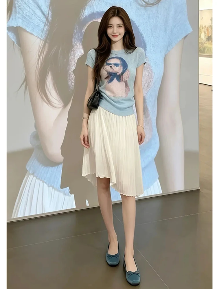 Sweet Youthful Printed Short Sleeve Top And High Waist Skirt Casual Fashionable Two Piece Set for Women Breathable Medium Weight
Sweet Youthful Printed Short Sleeve Top And High Waist Skirt Casual Fashionable Two Piece Set for Women Breathable Medium Weight