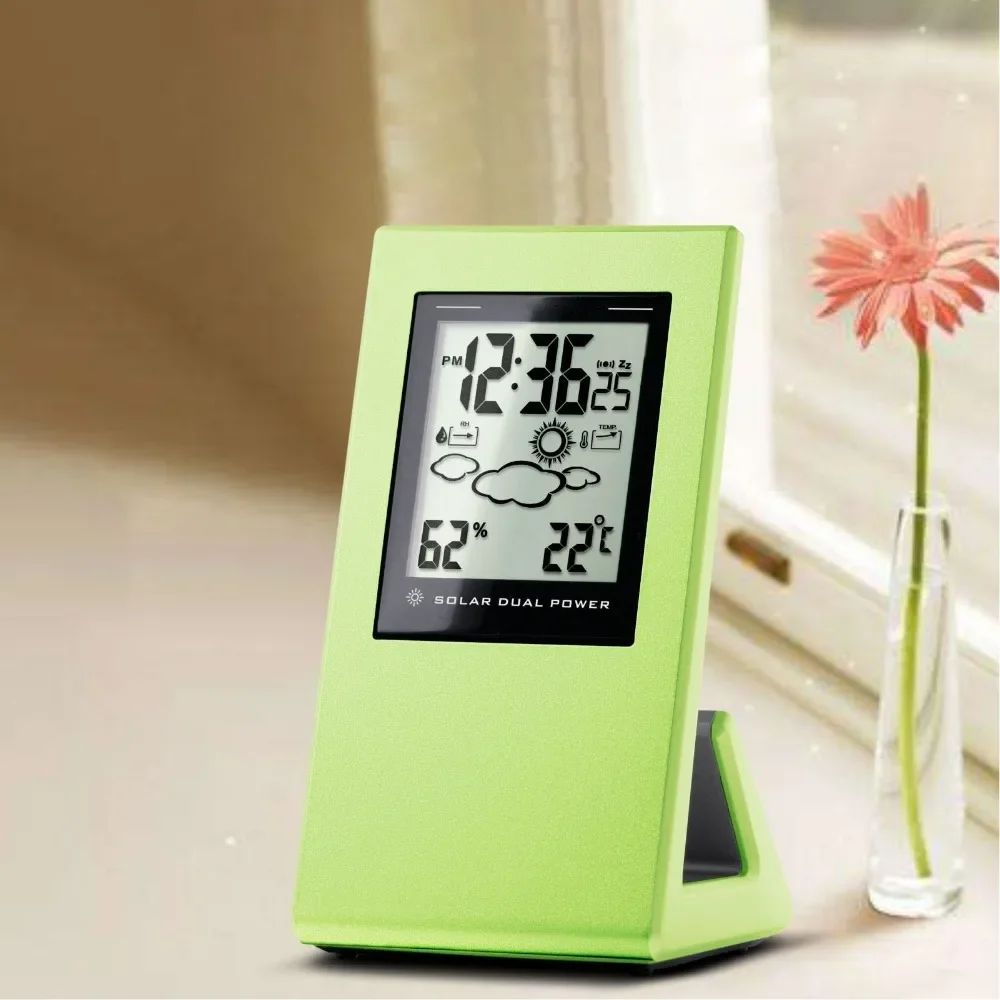 Clock Solar Clock Weather Forecast Temperature and Humidity Solar Cell Dual Energy Alarm Clock CR-997R Square Green Alarm Clocks
Clock Solar Clock Weather Forecast Temperature and Humidity Solar Cell Dual Energy Alarm Clock CR-997R Square Green Alarm Clocks