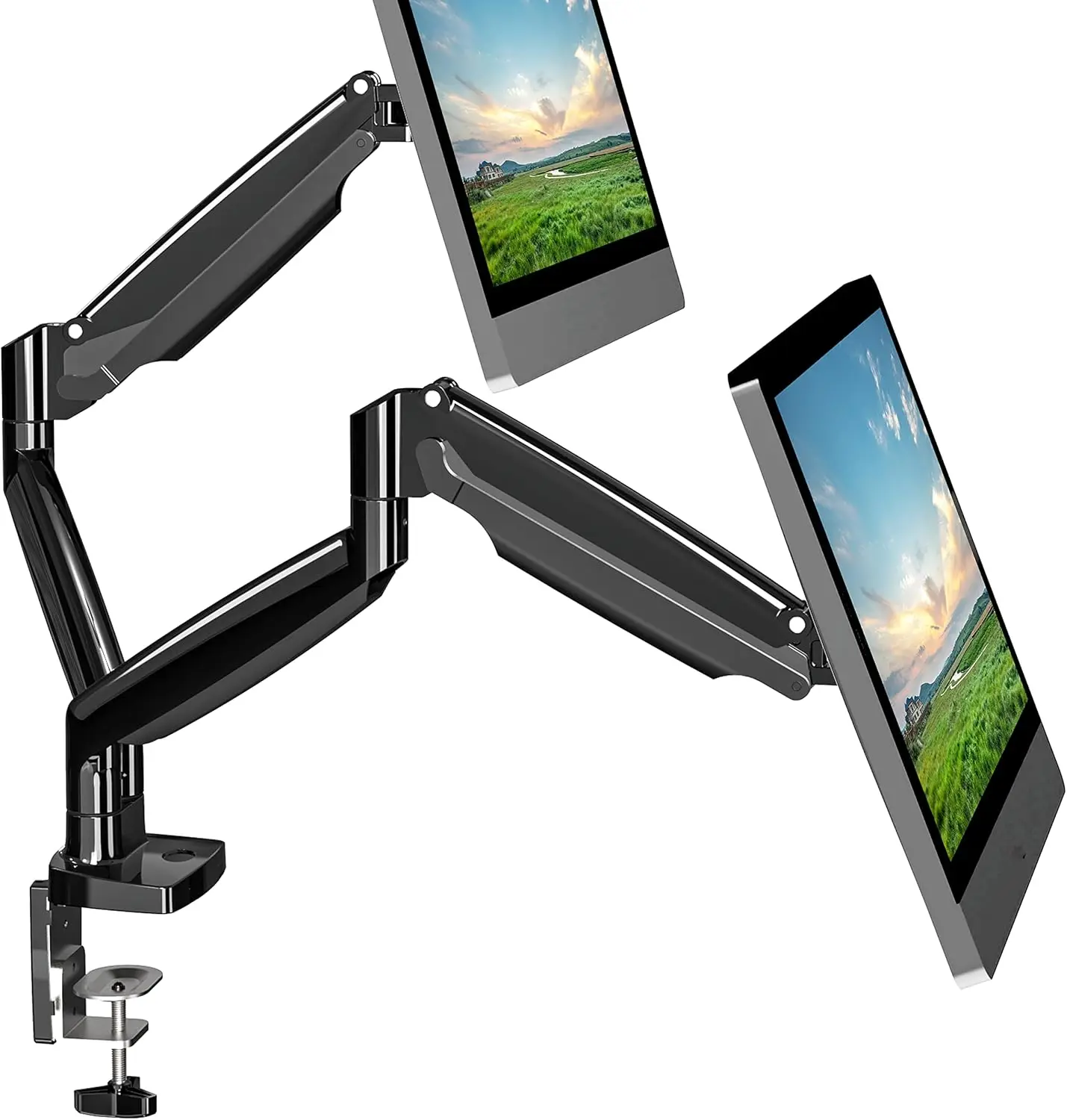 Dual Monitor Desk Mount for Two Ultrawide 22"-34" Flat/Curved Computer Screens, Adjustable Gas Spring Double Monitor Stand Arms
Dual Monitor Desk Mount for Two Ultrawide 22"-34" Flat/Curved Computer Screens, Adjustable Gas Spring Double Monitor Stand Arms