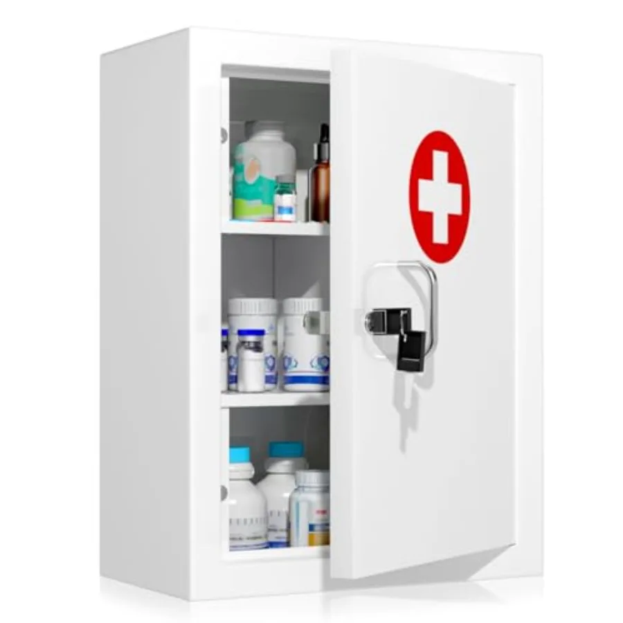 Locking Medicine Cabinet Wall-Mount: Storage Cabinet with Lock and Key - White Metal First Aid Kits for Childproofing and Famil
Locking Medicine Cabinet Wall-Mount: Storage Cabinet with Lock and Key - White Metal First Aid Kits for Childproofing and Famil