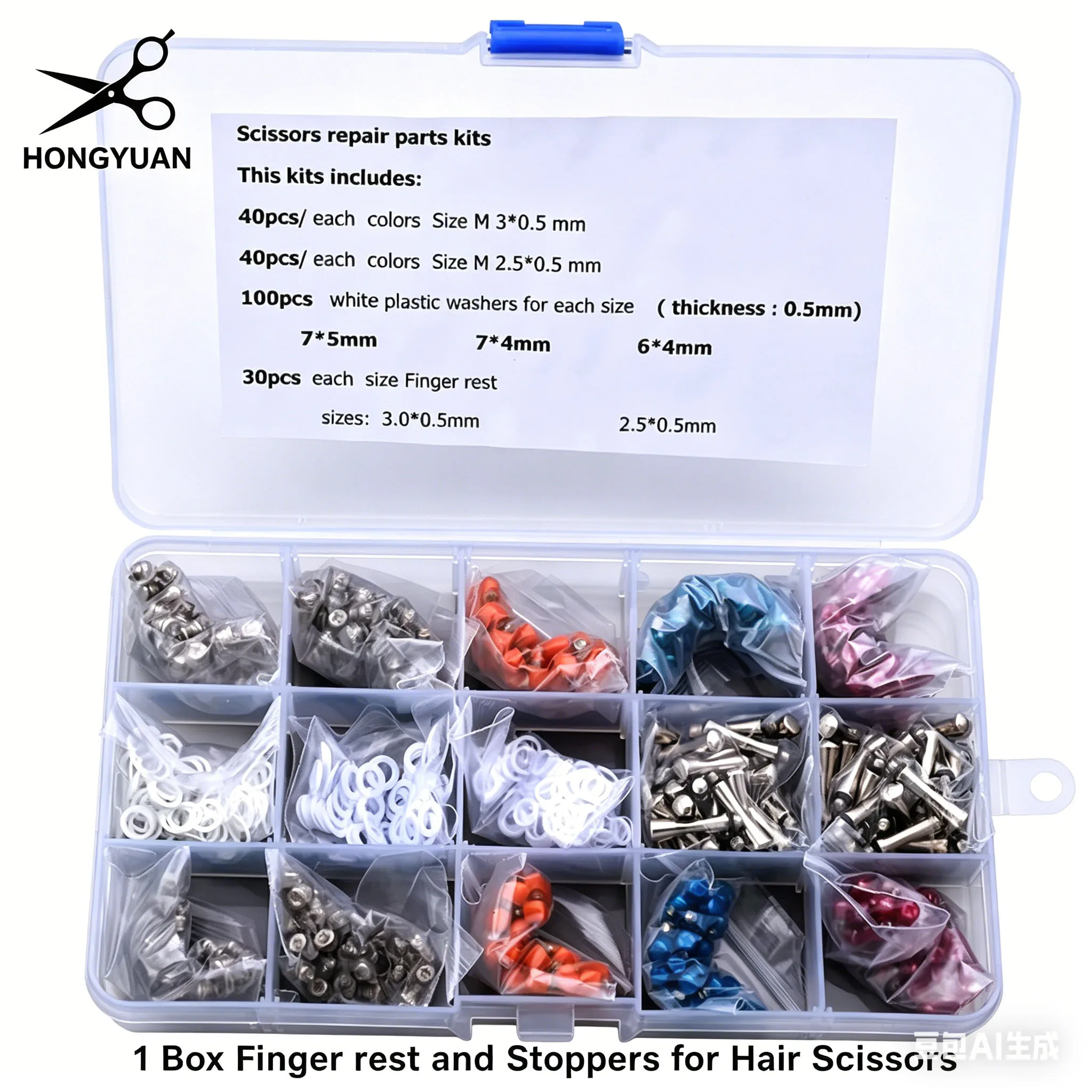 Mixed Size 2.5mm 3.0mm Hair Scissors Repair Accessories 1 Box Include Finger Rest, Bumper Stoppers, O-rings Rubber Parts
Mixed Size 2.5mm 3.0mm Hair Scissors Repair Accessories 1 Box Include Finger Rest, Bumper Stoppers, O-rings Rubber Parts