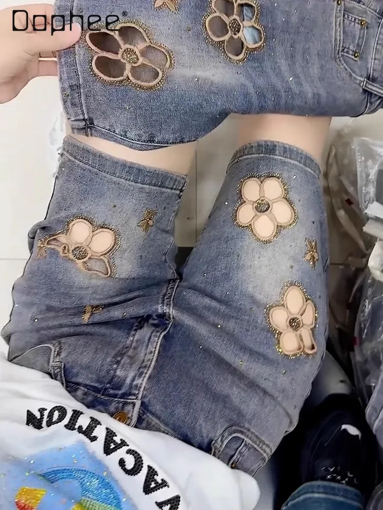 Large Size European Trend Thin Hollow Embroidery High Waist Stretch Denim Shorts Women Fashion Ripped Straight Five-point Pants
Large Size European Trend Thin Hollow Embroidery High Waist Stretch Denim Shorts Women Fashion Ripped Straight Five-point Pants